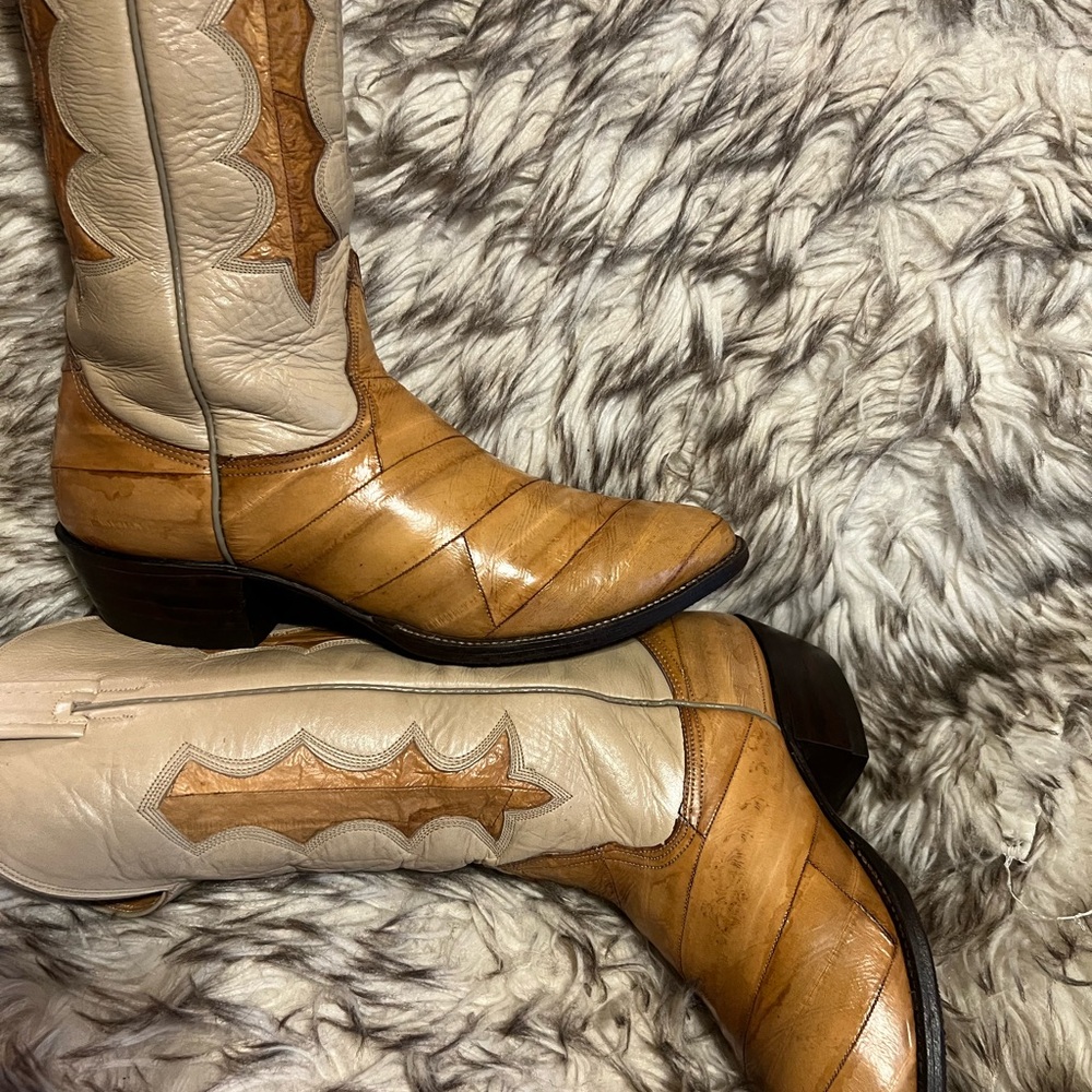 Nocona Tan and Cream Men's EEL & Leather western cowboy Boots 8.5 D - Picture 15 of 15